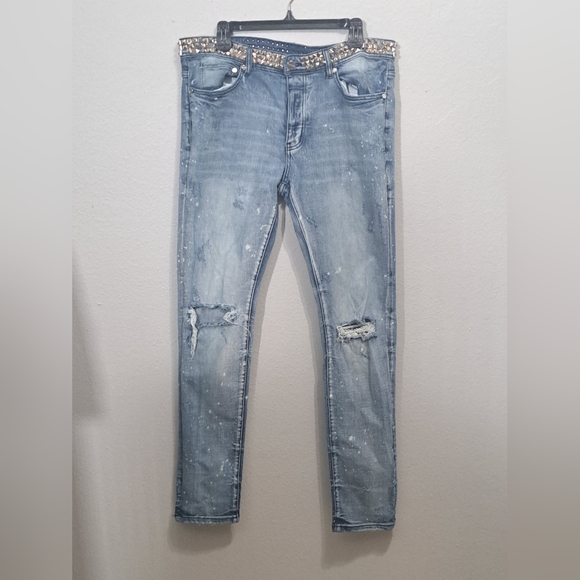 GFTD Los Angeles Distress Rip Studded Waist, Men's Jeans Size 36. - Picture 12 of 16